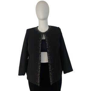 Nipon Boutique Black Beaded Open Front Womens Jacket Sz 16W